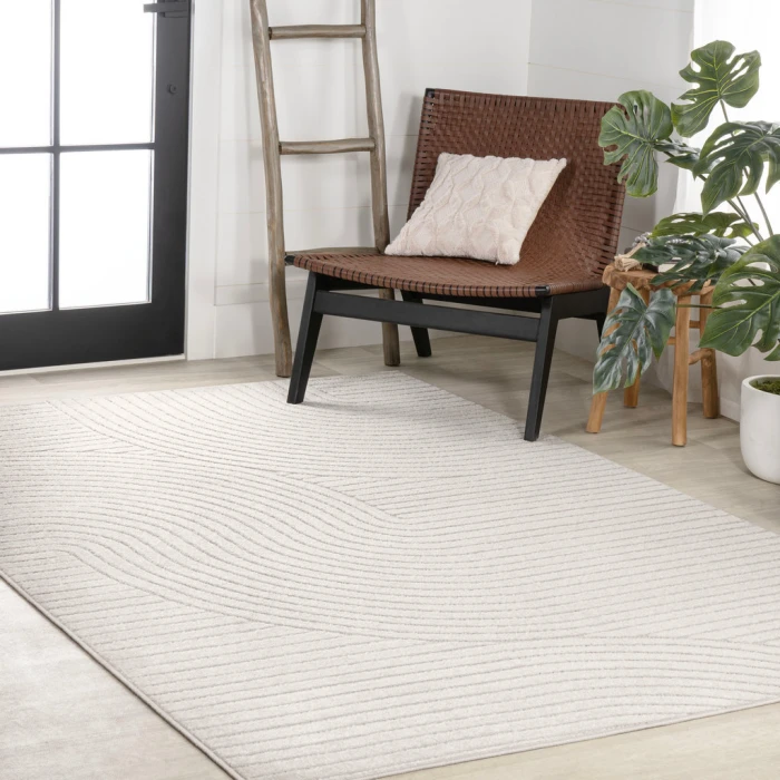 Skagen Minimalist Curve Geometric Ivory/Cream 4 ft. x 6 ft. Area Rug