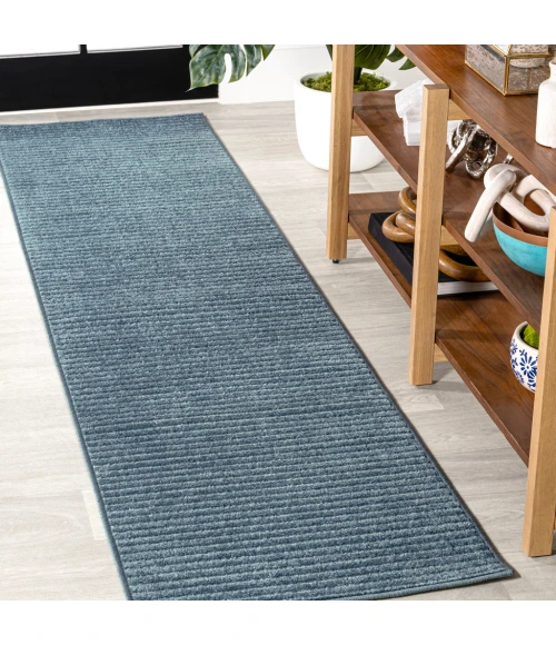 Aarhus Minimalist Scandi Striped Navy/ivory 2 ft. x 8 ft. Runner Rug