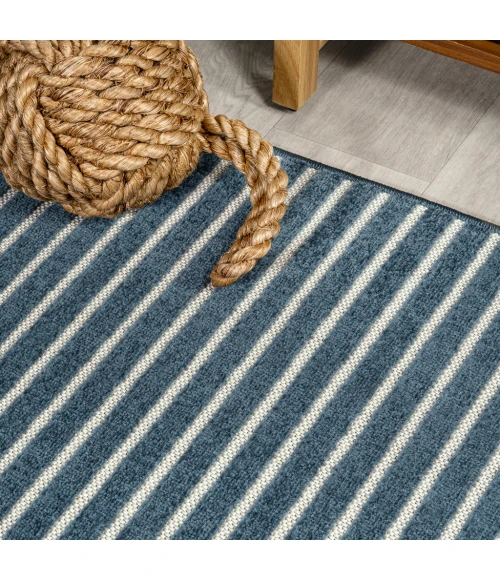 Aarhus Minimalist Scandi Striped Navy/ivory 2 ft. x 8 ft. Runner Rug