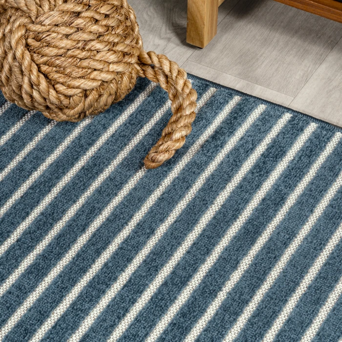 Aarhus Minimalist Scandi Striped Navy/ivory 5 ft. x 8 ft. Area Rug