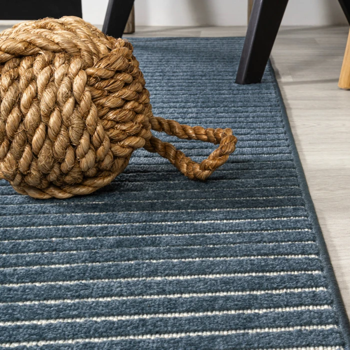Aarhus Minimalist Scandi Striped Navy/ivory 5 ft. x 8 ft. Area Rug