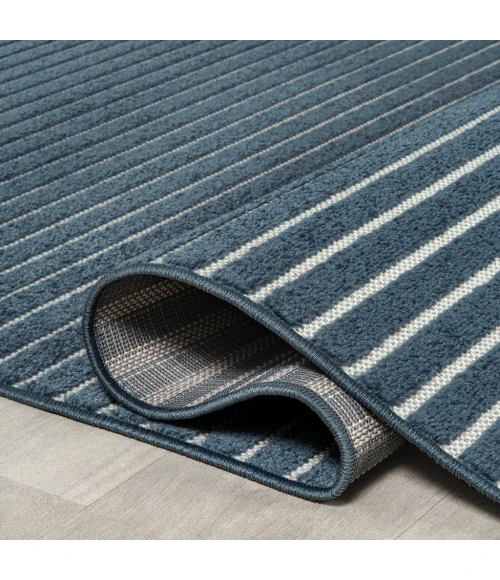 Aarhus Minimalist Scandi Striped Navy/ivory 2 ft. x 8 ft. Runner Rug