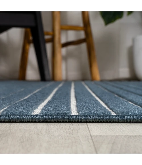 Aarhus Minimalist Scandi Striped Navy/ivory 2 ft. x 8 ft. Runner Rug