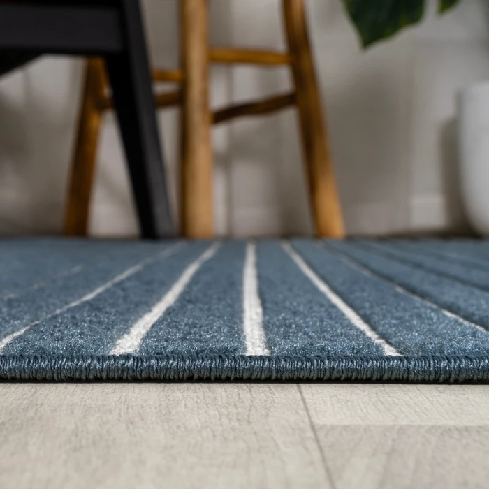 Aarhus Minimalist Scandi Striped Navy/ivory 2 ft. x 8 ft. Runner Rug