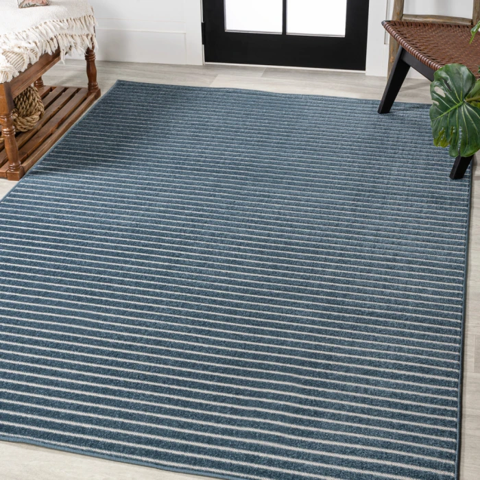 Aarhus Minimalist Scandi Striped Navy/ivory 5 ft. x 8 ft. Area Rug