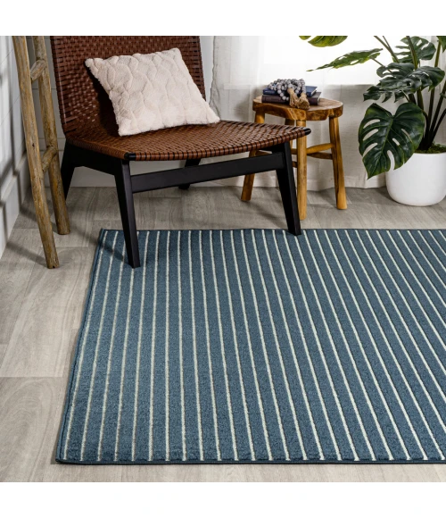 Aarhus Minimalist Scandi Striped Navy/ivory 4 ft. x 6 ft. Area Rug