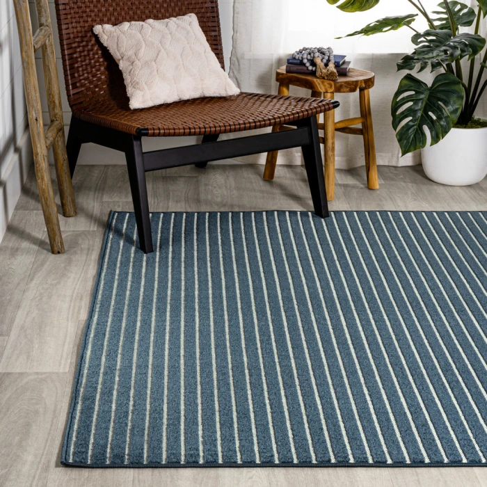 Aarhus Minimalist Scandi Striped Navy/ivory 5 ft. x 8 ft. Area Rug