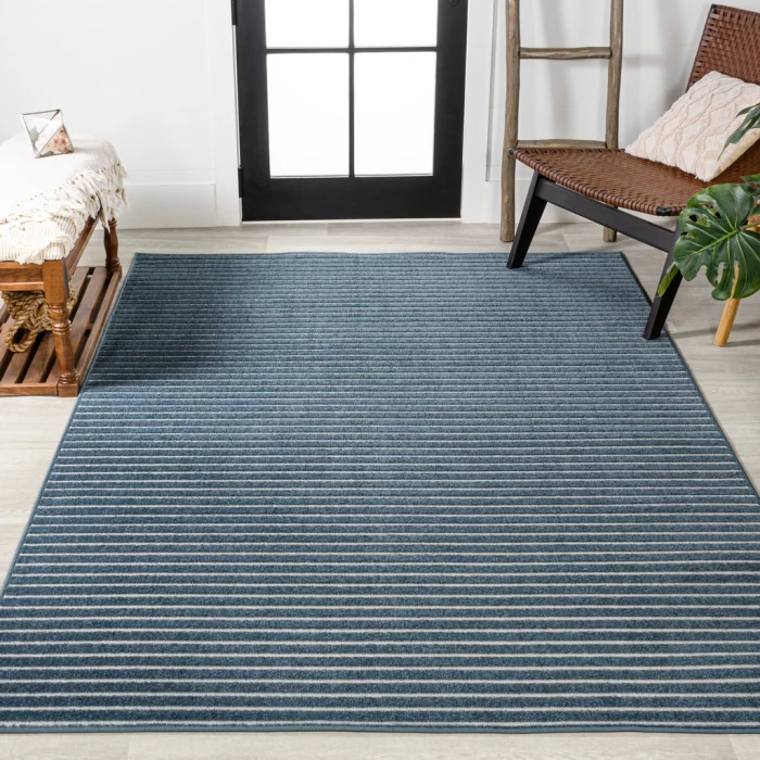 Aarhus Minimalist Scandi Striped Navy/ivory 5 ft. x 8 ft. Area Rug