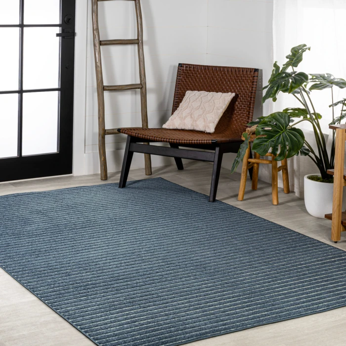 Aarhus Minimalist Scandi Striped Navy/ivory 5 ft. x 8 ft. Area Rug
