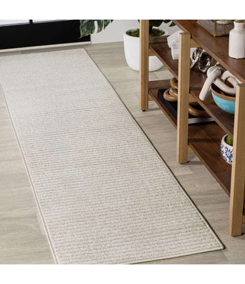 Aarhus Minimalist Scandi Striped Ivory/Cream 2 ft. x 8 ft. Runner Rug