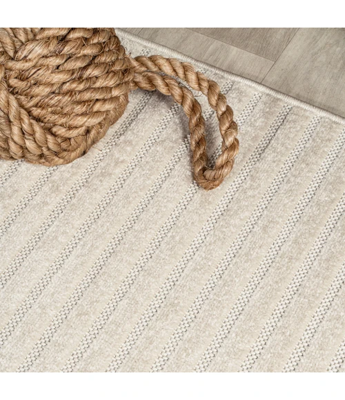 Aarhus Minimalist Scandi Striped Ivory/Cream 2 ft. x 8 ft. Runner Rug