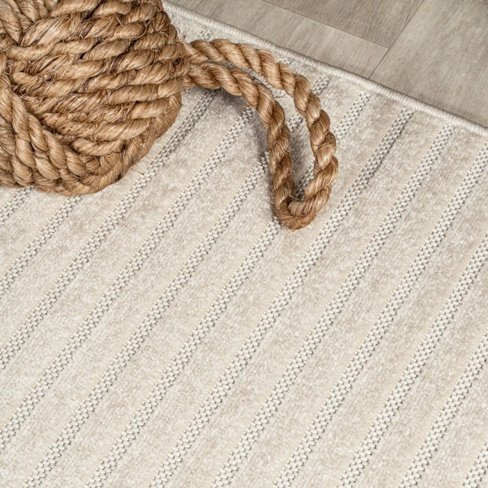 Aarhus Minimalist Scandi Striped Ivory/Cream 5 ft. x 8 ft. Area Rug