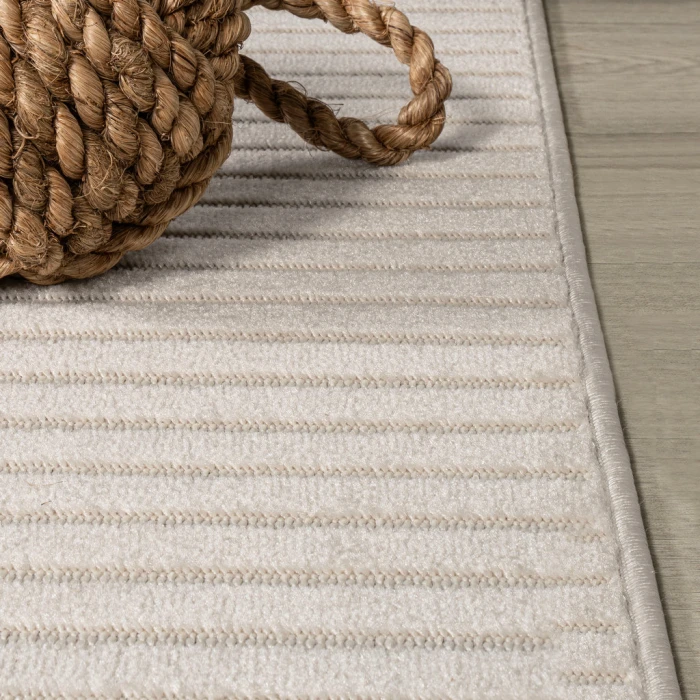 Aarhus Minimalist Scandi Striped Ivory/Cream 5 ft. x 8 ft. Area Rug