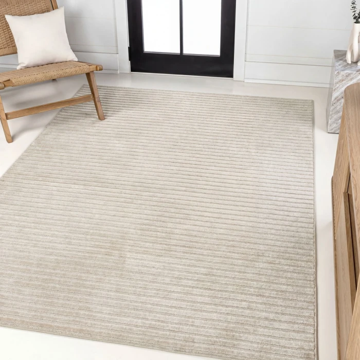 Aarhus Minimalist Scandi Striped Ivory/Cream 5 ft. x 8 ft. Area Rug