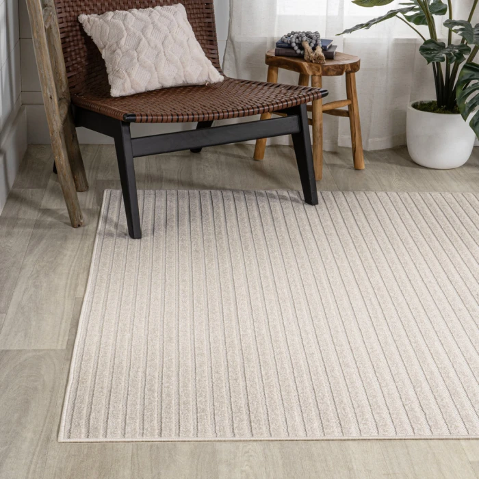 Aarhus Minimalist Scandi Striped Ivory/Cream 5 ft. x 8 ft. Area Rug