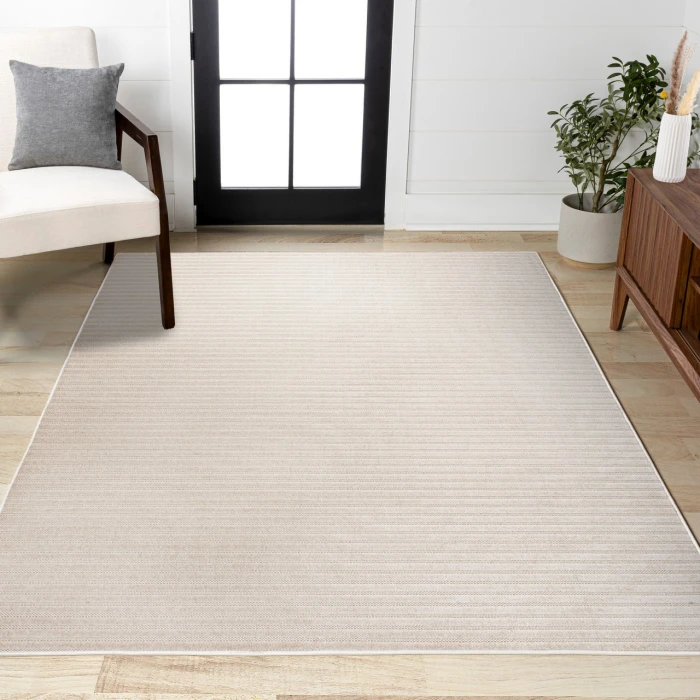 Aarhus Minimalist Scandi Striped Ivory/Cream 5 ft. x 8 ft. Area Rug