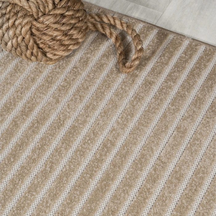 Aarhus Minimalist Scandi Striped Beige/Cream 5 ft. x 8 ft. Area Rug