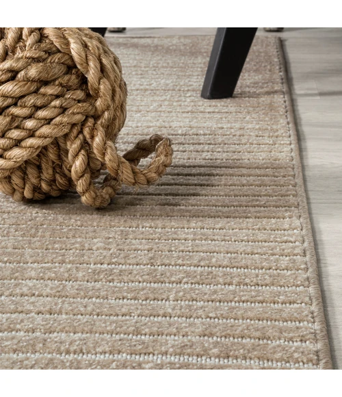 Aarhus Minimalist Scandi Striped Beige/Cream 5 ft. x 8 ft. Area Rug