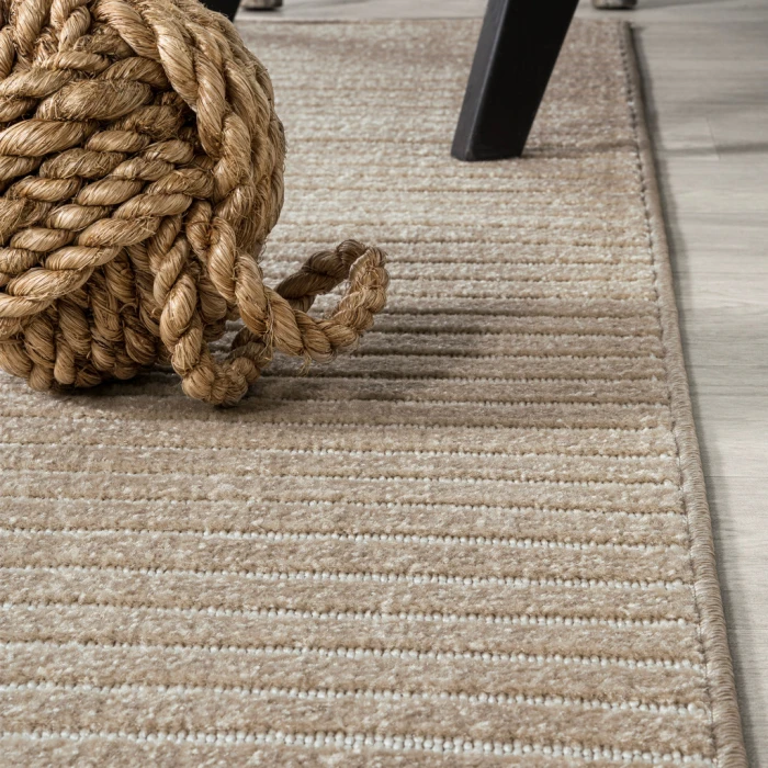 Aarhus Minimalist Scandi Striped Beige/Cream 5 ft. x 8 ft. Area Rug