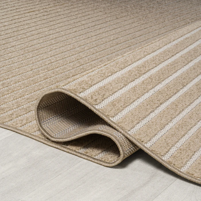 Aarhus Minimalist Scandi Striped Beige/Cream 5 ft. x 8 ft. Area Rug