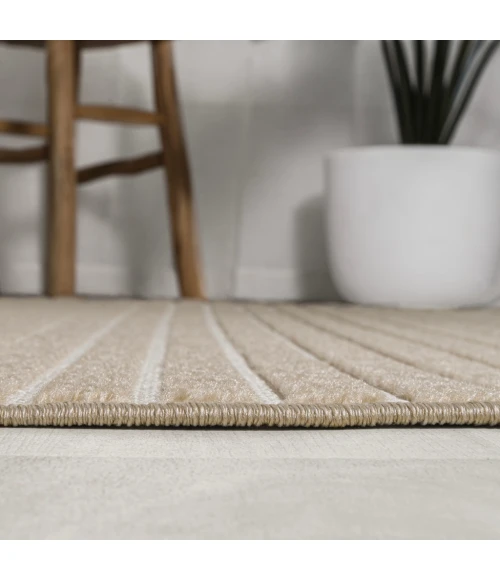 Aarhus Minimalist Scandi Striped Beige/Cream 5 ft. x 8 ft. Area Rug