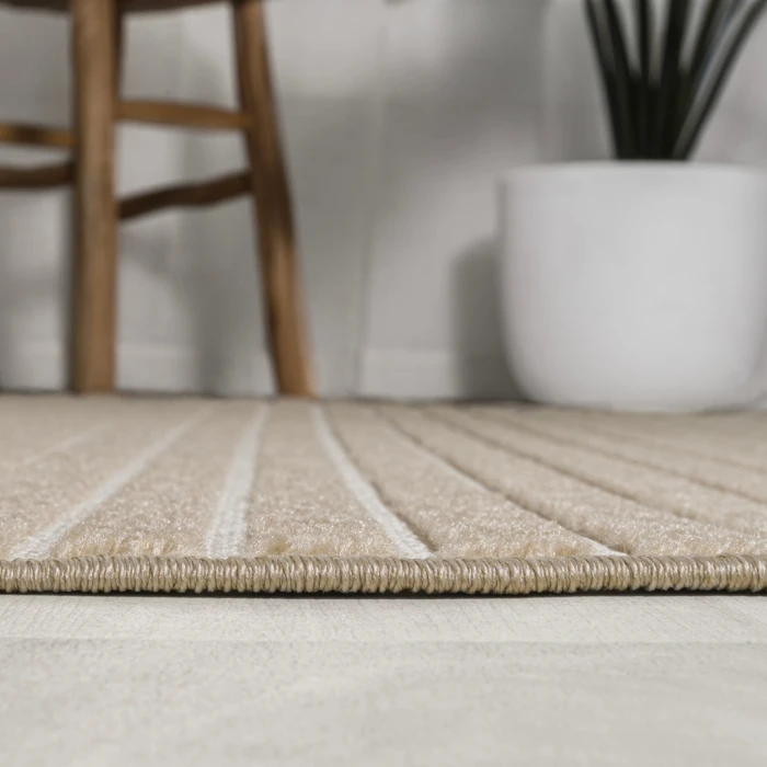 Aarhus Minimalist Scandi Striped Beige/Cream 5 ft. x 8 ft. Area Rug