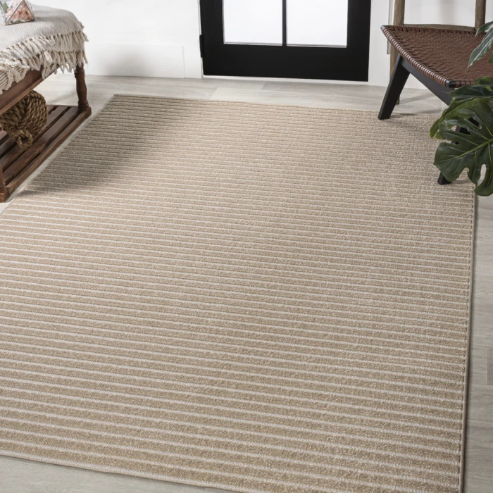 Aarhus Minimalist Scandi Striped Beige/Cream 5 ft. x 8 ft. Area Rug