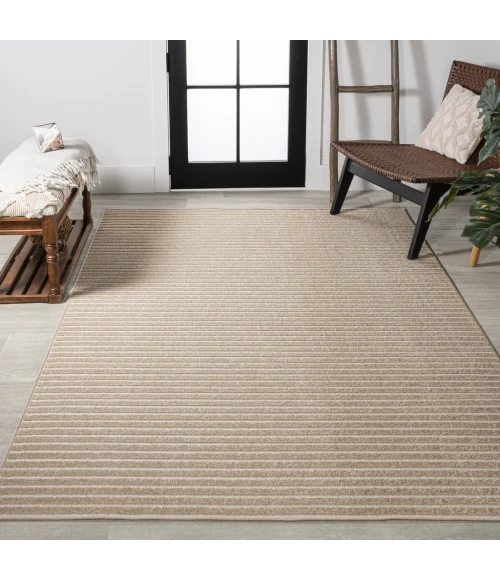 Aarhus Minimalist Scandi Striped Beige/Cream 5 ft. x 8 ft. Area Rug