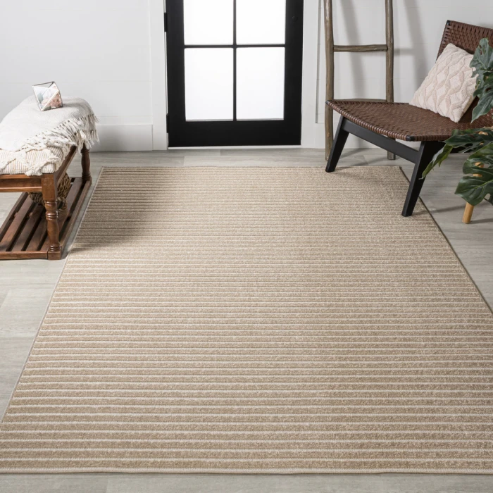 Aarhus Minimalist Scandi Striped Beige/Cream 5 ft. x 8 ft. Area Rug