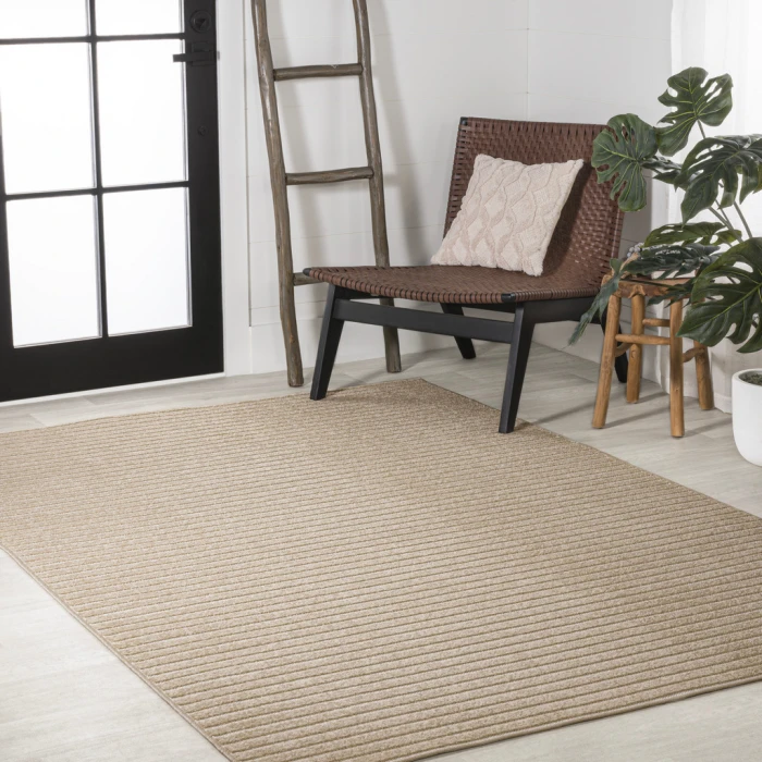Aarhus Minimalist Scandi Striped Beige/Cream 5 ft. x 8 ft. Area Rug