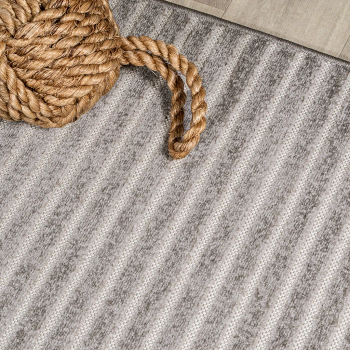 Aarhus Minimalist Scandi Striped Gray/Ivory 5 ft. x 8 ft. Area Rug