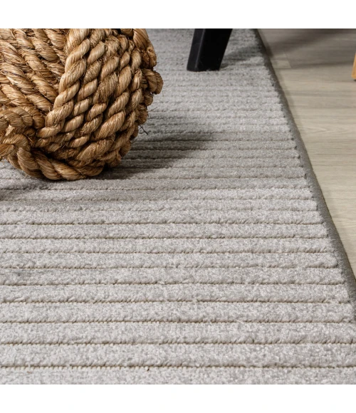 Aarhus Minimalist Scandi Striped Gray/Ivory 4 ft. x 6 ft. Area Rug