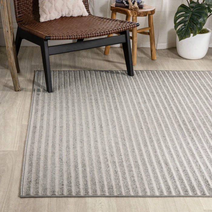 Aarhus Minimalist Scandi Striped Gray/Ivory 5 ft. x 8 ft. Area Rug