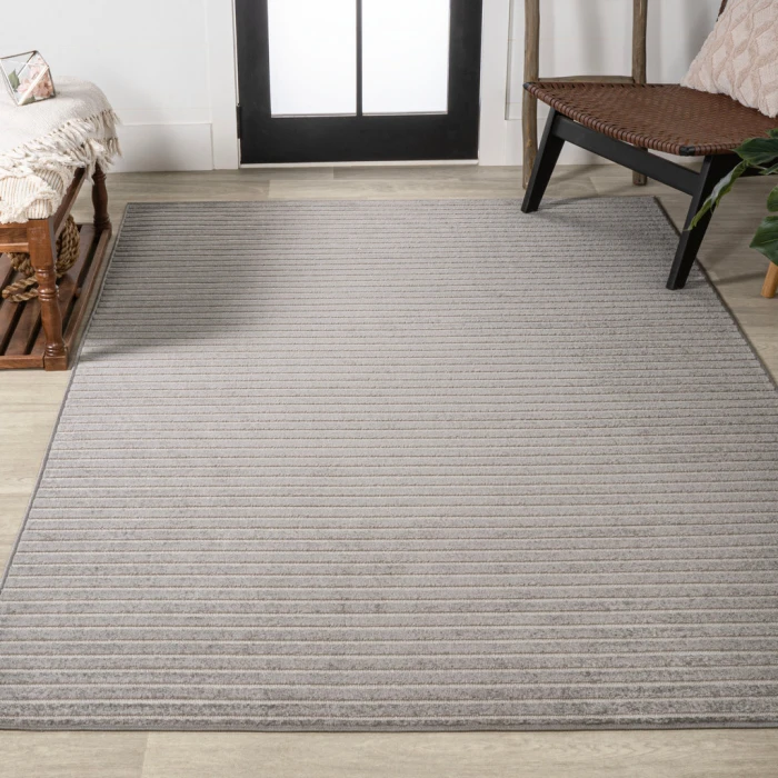 Aarhus Minimalist Scandi Striped Gray/Ivory 5 ft. x 8 ft. Area Rug