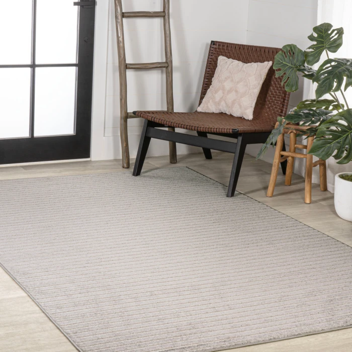 Aarhus Minimalist Scandi Striped Gray/Ivory 5 ft. x 8 ft. Area Rug
