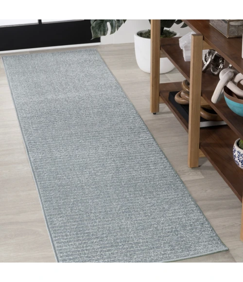 Aarhus Minimalist Scandi Striped Blue/Ivory 2 ft. x 8 ft. Runner Rug