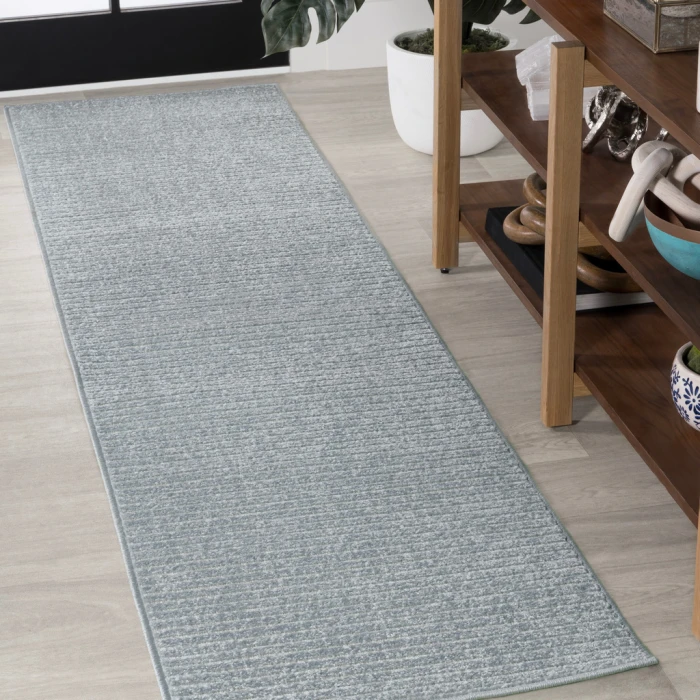 Aarhus Minimalist Scandi Striped Blue/Ivory 2 ft. x 8 ft. Runner Rug