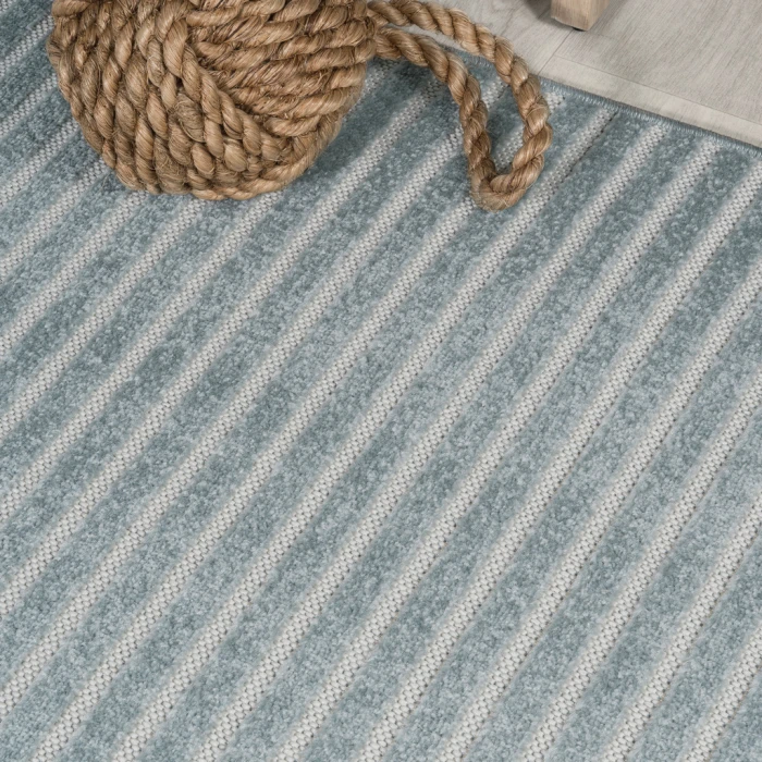 Aarhus Minimalist Scandi Striped Blue/Ivory 5 ft. x 8 ft. Area Rug