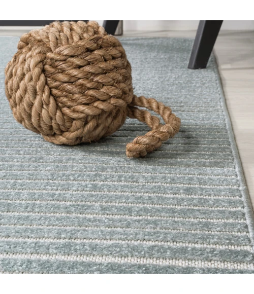 Aarhus Minimalist Scandi Striped Blue/Ivory 2 ft. x 8 ft. Runner Rug