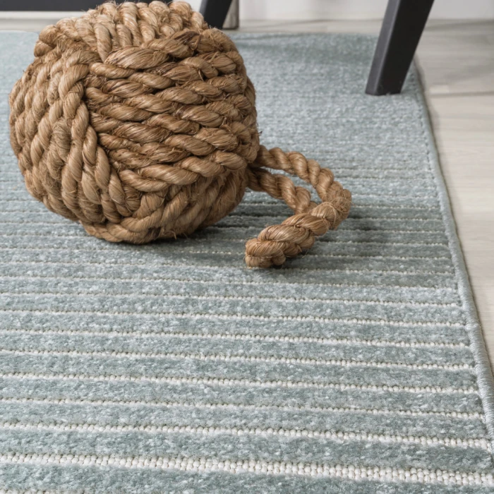 Aarhus Minimalist Scandi Striped Blue/Ivory 5 ft. x 8 ft. Area Rug