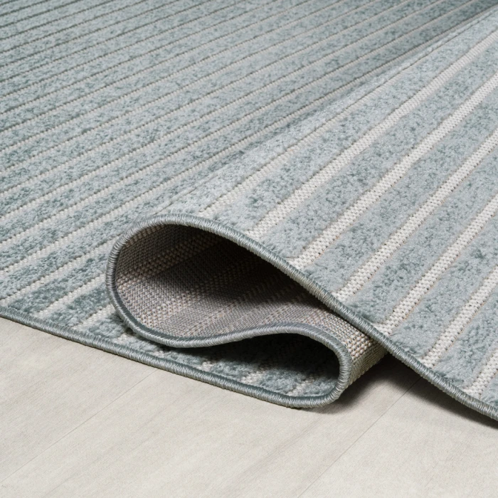 Aarhus Minimalist Scandi Striped Blue/Ivory 5 ft. x 8 ft. Area Rug
