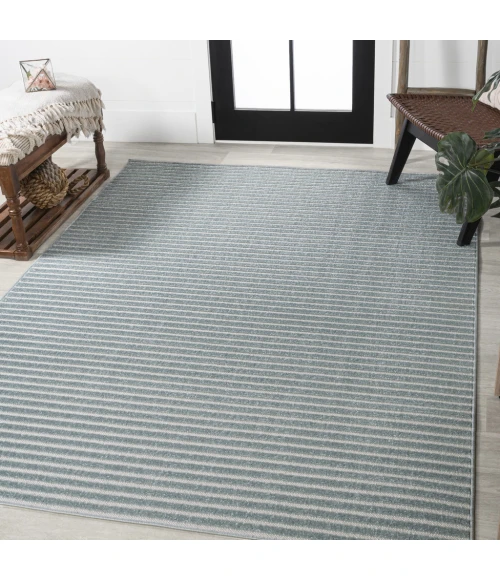 Aarhus Minimalist Scandi Striped Blue/Ivory 8 ft. x 10 ft. Area Rug