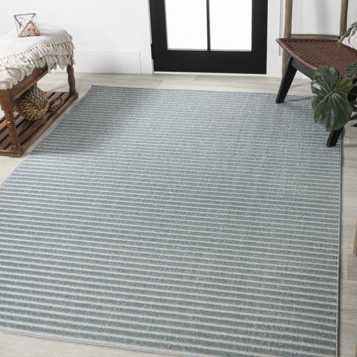 Aarhus Minimalist Scandi Striped Blue/Ivory 5 ft. x 8 ft. Area Rug