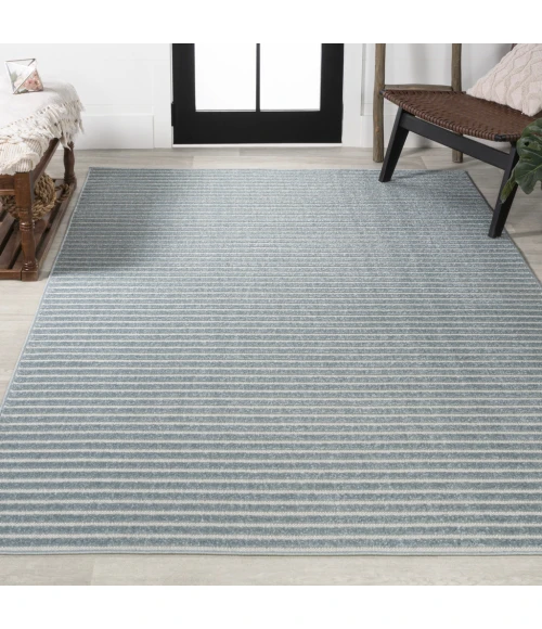 Aarhus Minimalist Scandi Striped Blue/Ivory 8 ft. x 10 ft. Area Rug
