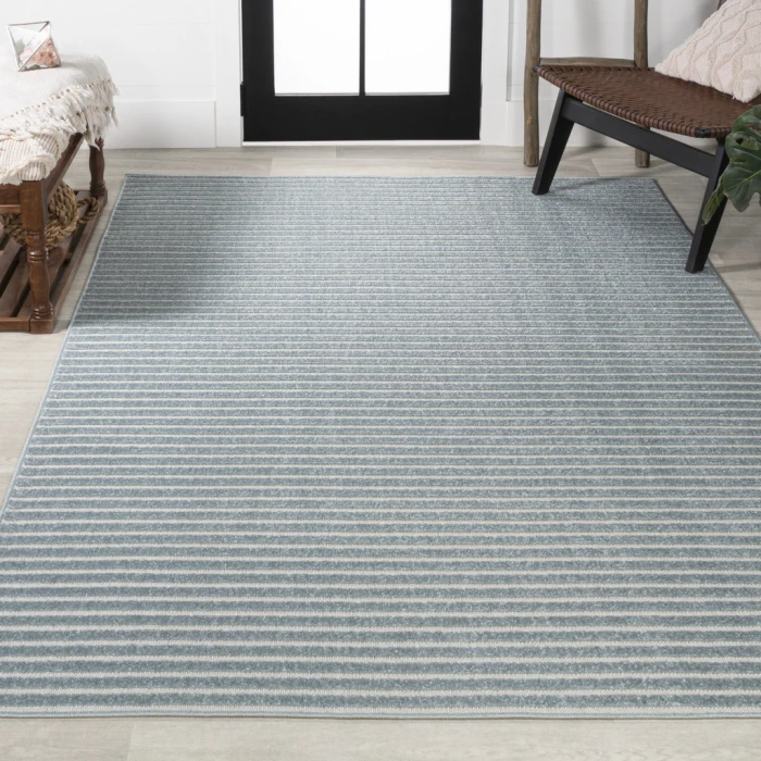 Aarhus Minimalist Scandi Striped Blue/Ivory 5 ft. x 8 ft. Area Rug