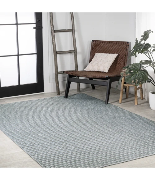 Aarhus Minimalist Scandi Striped Blue/Ivory 8 ft. x 10 ft. Area Rug
