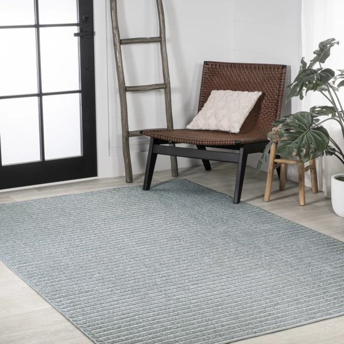 Aarhus Minimalist Scandi Striped Blue/Ivory 5 ft. x 8 ft. Area Rug