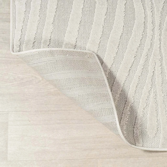 Maribo Abstract Groovy Striped Cream/Ivory 5 ft. x 8 ft. Area Rug