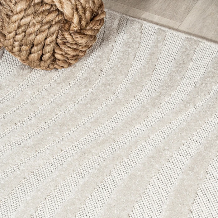 Maribo Abstract Groovy Striped Cream/Ivory 5 ft. x 8 ft. Area Rug