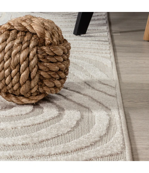 Maribo Abstract Groovy Striped Cream/Ivory 5 ft. x 8 ft. Area Rug